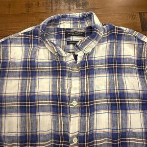 Banana Republic Camden Fit Linen Plaid Short Sleeve Shirt Mens‎ Small